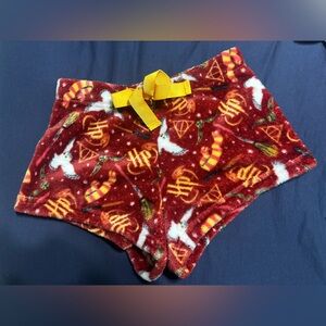 Warner Bros. Harry Potter Red Plush Lounge Shorts with Yellow Drawstring size sm